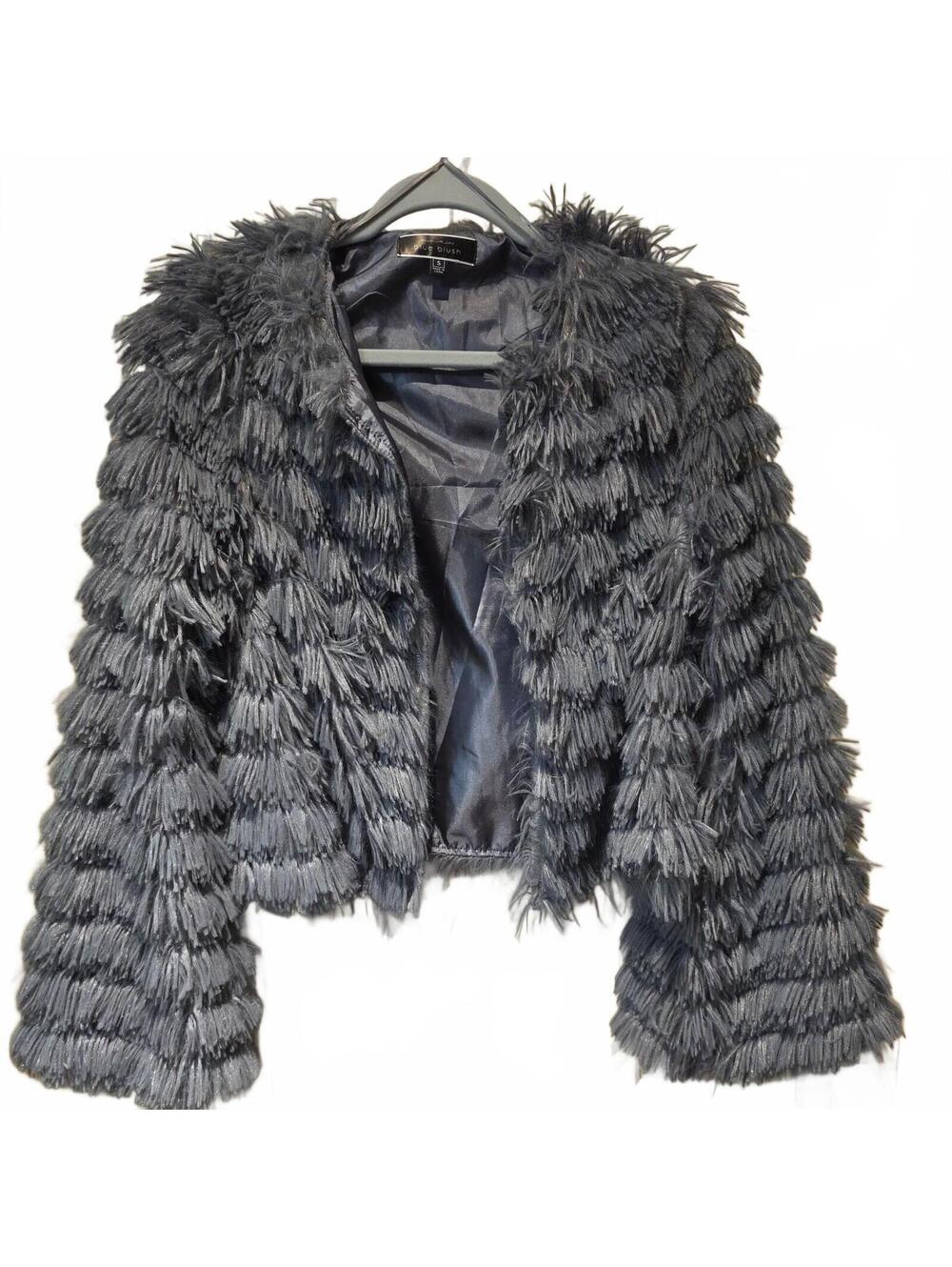 Blue Blush Gray cropped Eyelash Fringe Jacket Women's Size Small